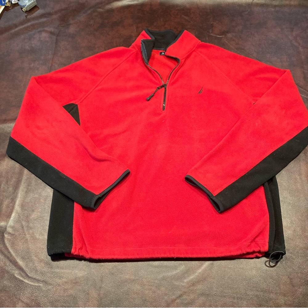 Red + Black Nautica Fleece Quarter Zip Preppy Athletic Pullover